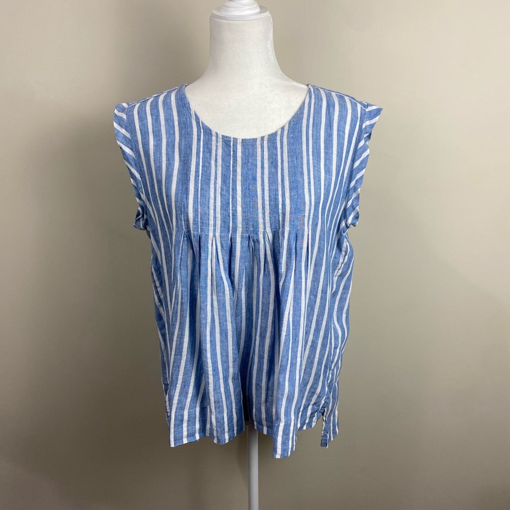 Lands End Linen Blue Striped Sleeveless Top size 10